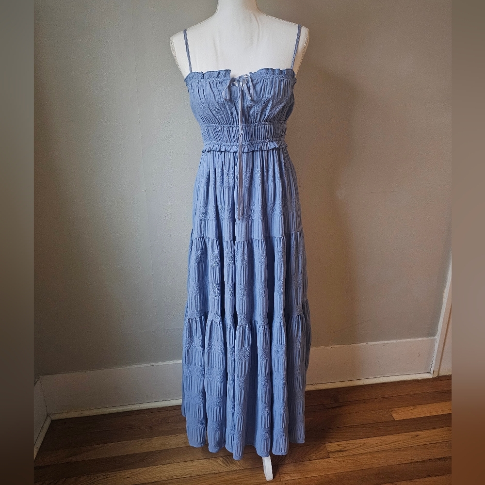 NWT eesome Powder Blue Smocked Tiered Maxi Dress